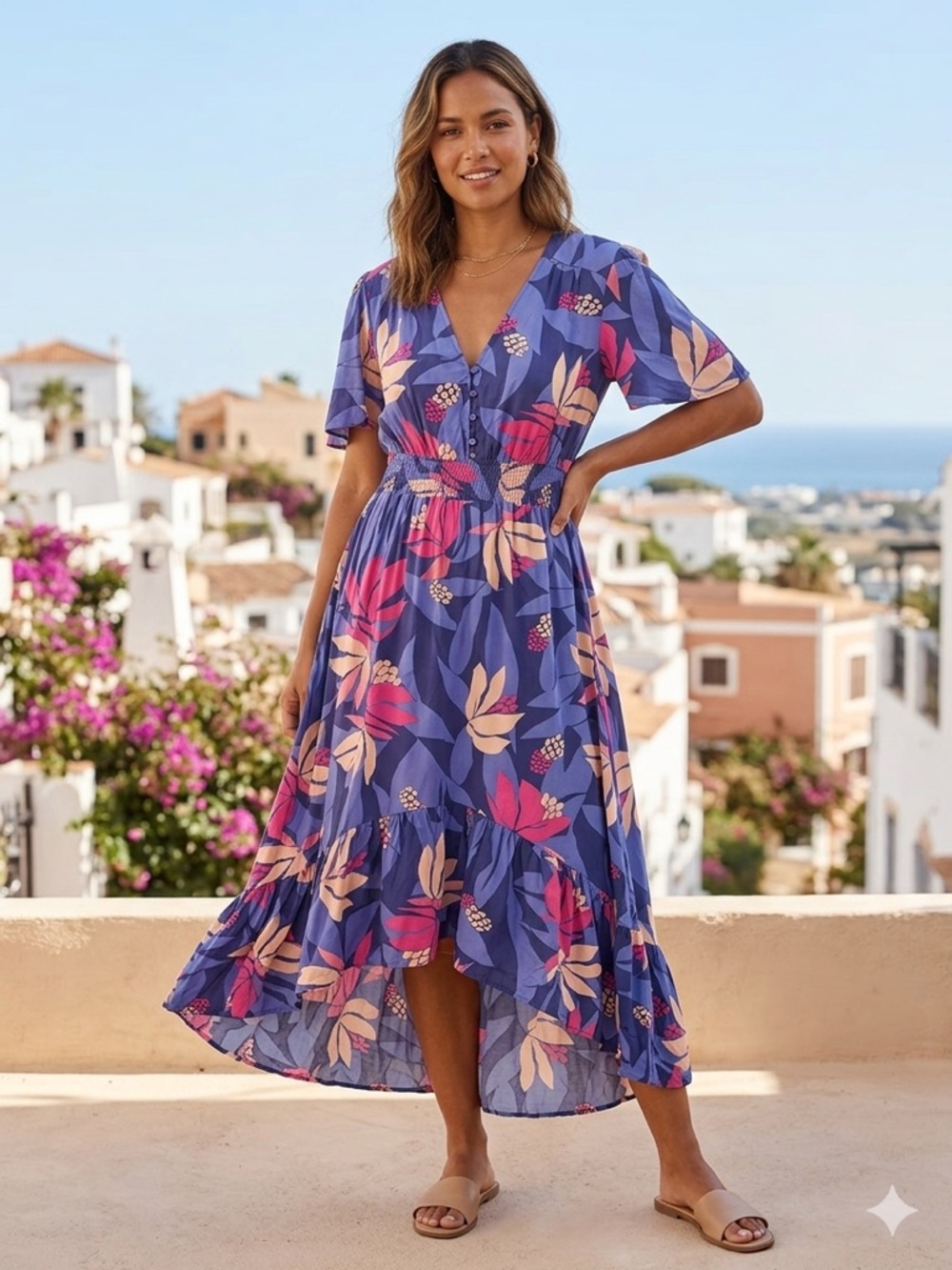Anthropologie Abel The Label Sz XS Colorful Tropical Floral Mid Dress